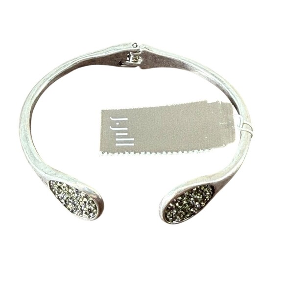 J. Jill Metal Hinge Cuff Bracelet Silver Tone Circle Faceted Glass Pavé Cluster - Picture 4 of 8